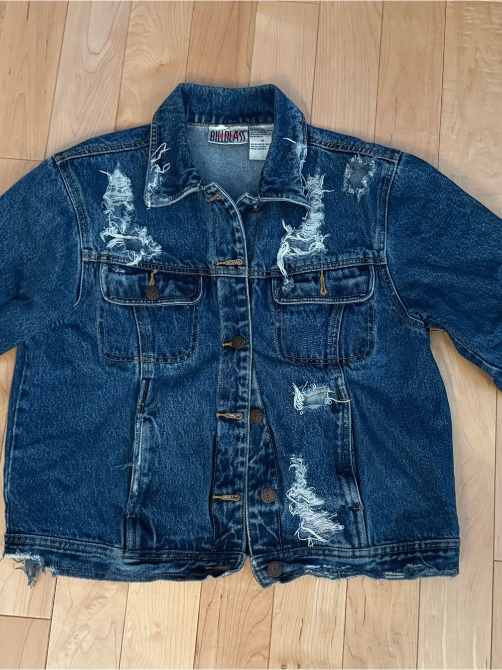 bill blass Dark Blue Distressed Youth Denim Jacket Vintage